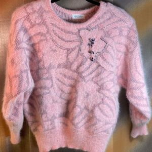 Vintage 80’s pink beaded angora luscious pink sweater. Size‎ S 42” chest. 131